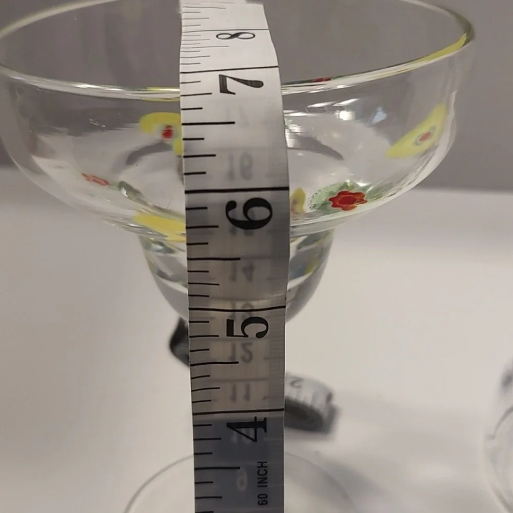2 Crate & Barrel ZAZZ Millefiori Margarita Cocktail Hand Blown Clear Glass